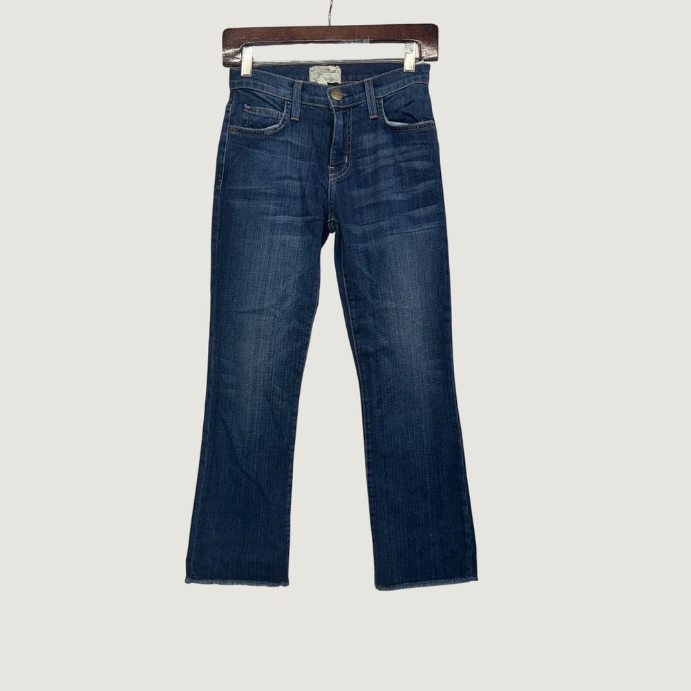 Current Elliott The Kick Jean Size‎ 23 Blue Cropped Flare Raw Hem Mid Rise Denim